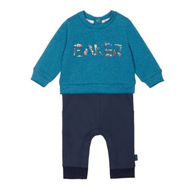 Baby boys' blue mock jumper and joggers onesie